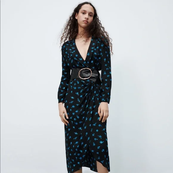 zara printed midi dress with belt Zara FLORAL PRINT BELTED MIDI DRESS at Mall of America in Bloomington, MN
